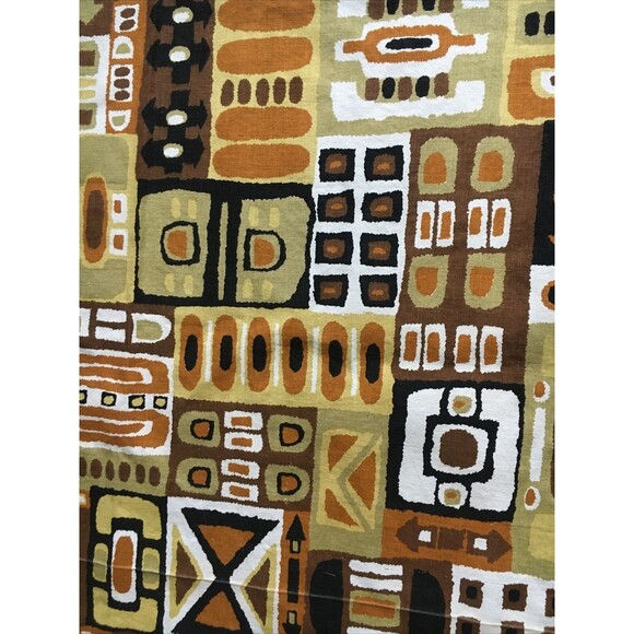 Awesome RARE Vintage Mid Century retro 70s large pattern oval brn tones fabric! - Picture 7 of 8